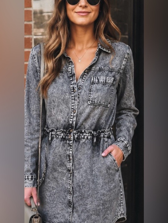 Who What Wear Dresses & Skirts - Who what wear Acid Wash Distressed Denim Shirt Dress Size Medium